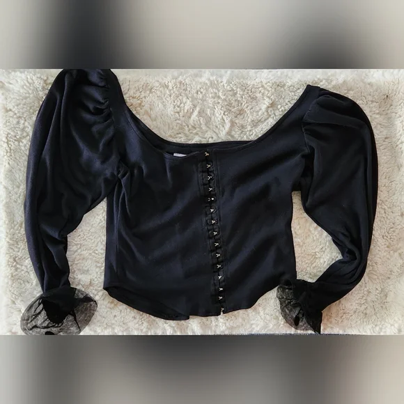 Vintage 1970s, Frederick's of Hollywood, Long Sleeve Crop Blouse, Medium - Picture 2 of 4